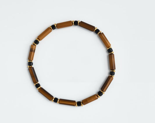Tiger Eye & Black Onyx Bracelet, Natural Gemstone Protection Jewelry, Spiritual, Healing, Powerful, Mens, Gift for Him