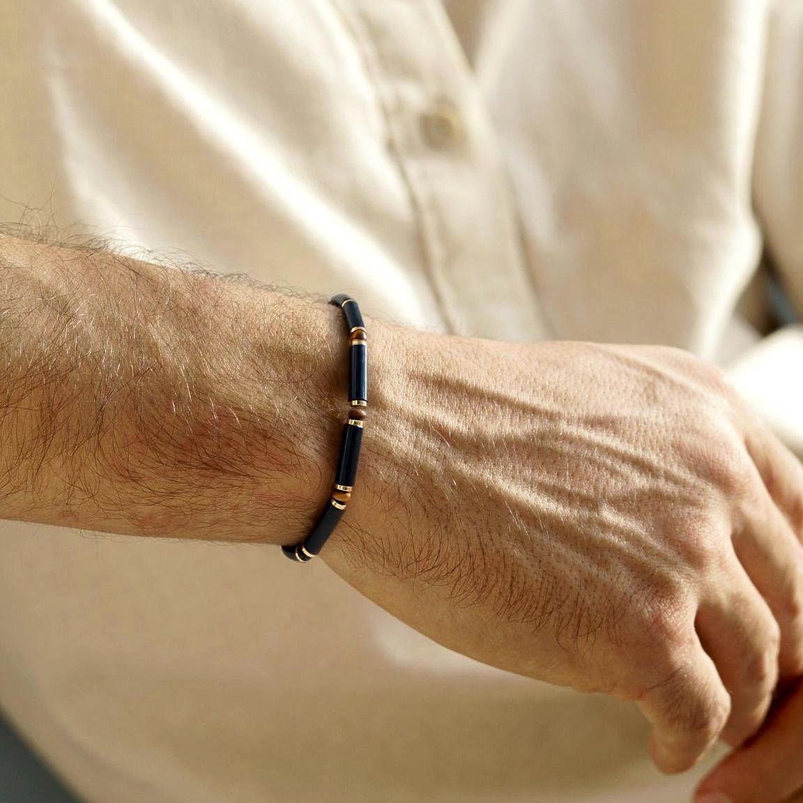 Tiger's Eye Black Onyx Bracelet: Minimalist Gemstone, Men's Meditation Protection, Spiritual, Healing, Powerful, Mens, Gift for Him