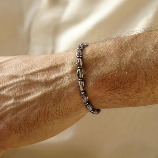AAA Natural Smoky Quartz & Silver Plated Hematite Bracelet
