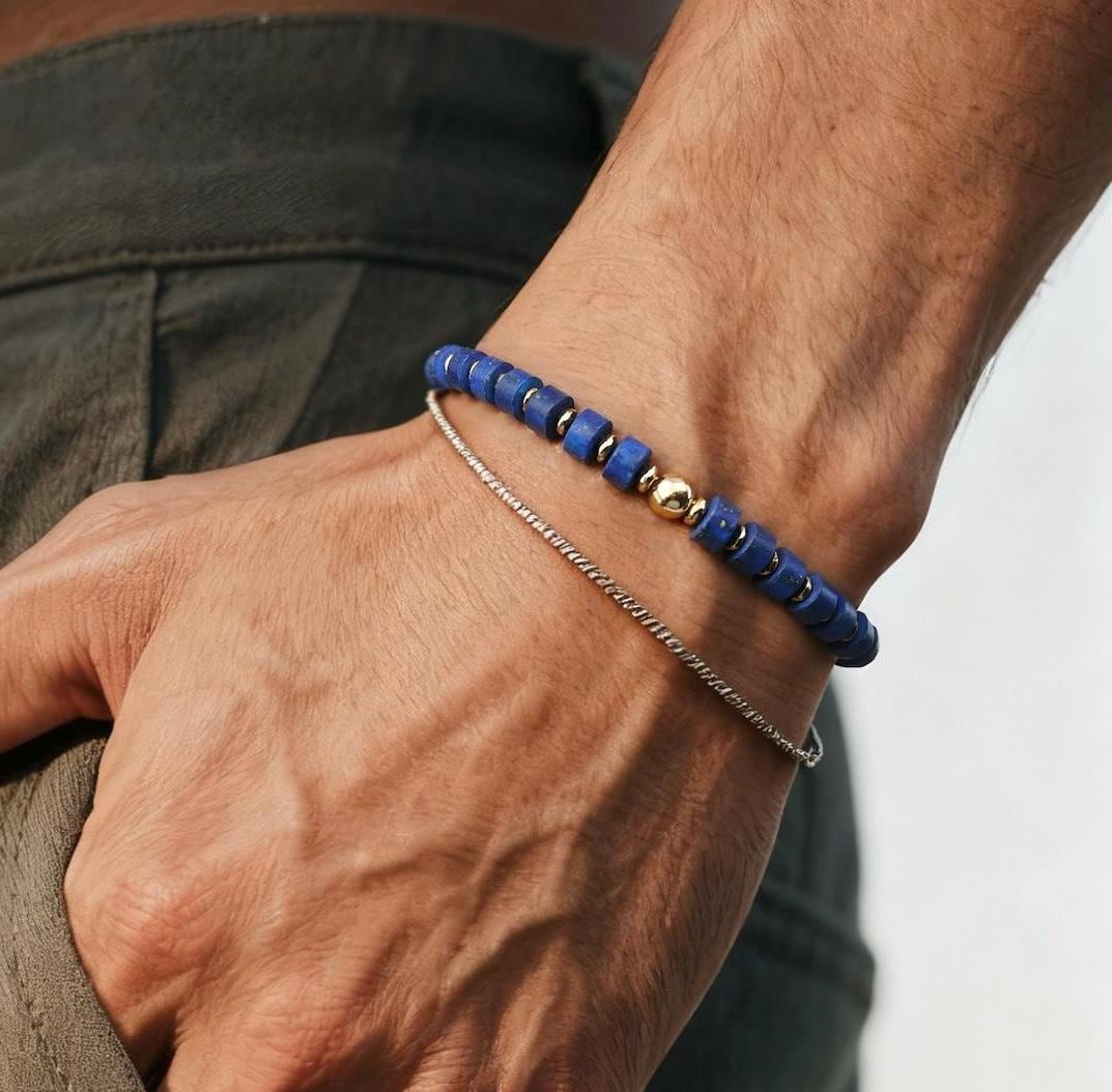 Globe Voyager Lapis Lazuli Gold Plated Stretch Bracelet