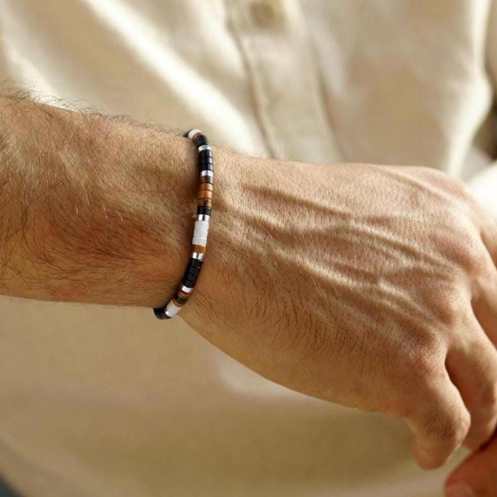 Tiger Eye, Black and White Onyx Dainty Bracelet