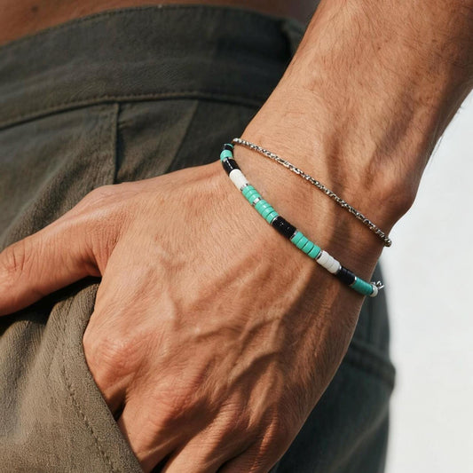 Turquoise, Black & White Agate Bracelet