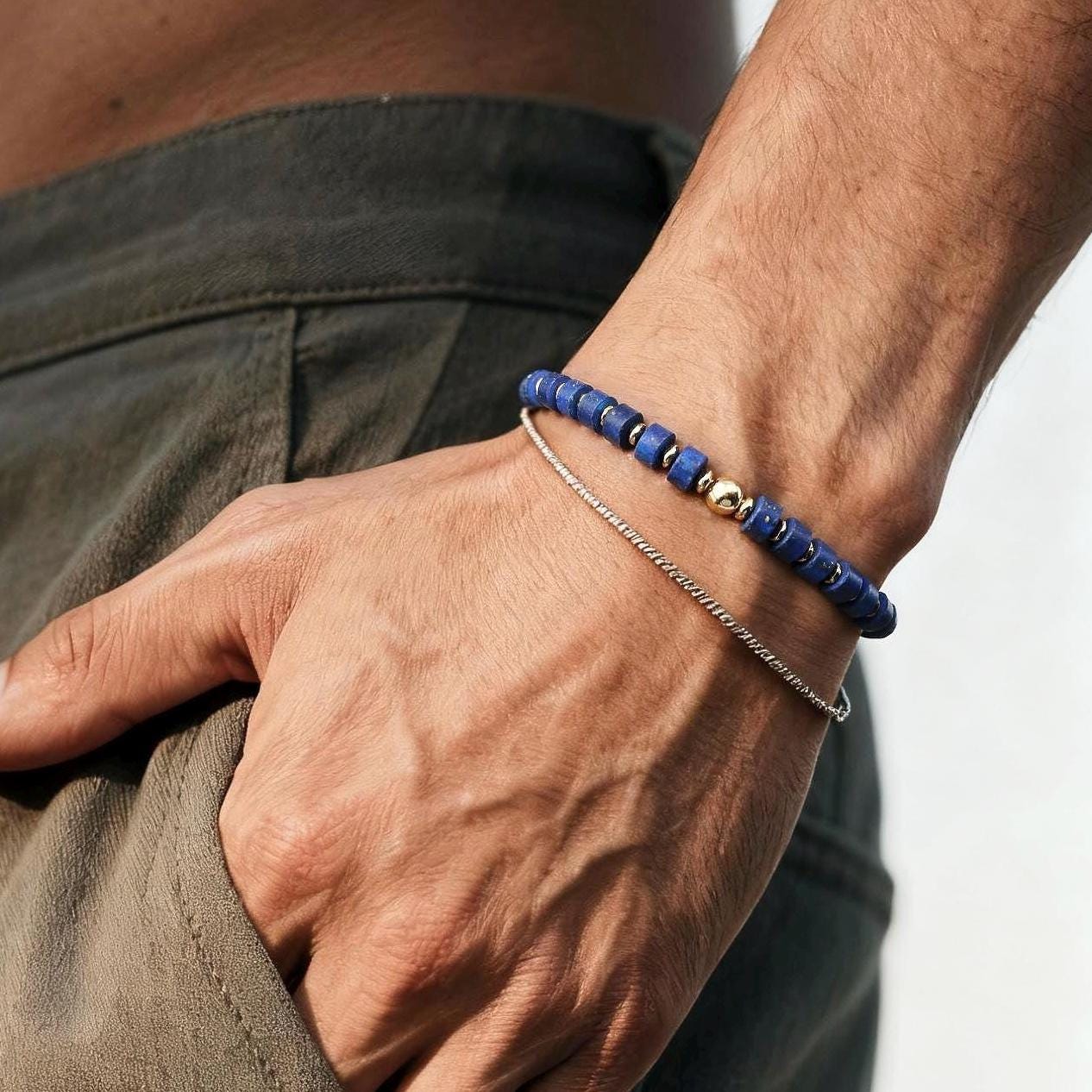 Globe Voyager Lapis Lazuli Gold Plated Stretch Bracelet