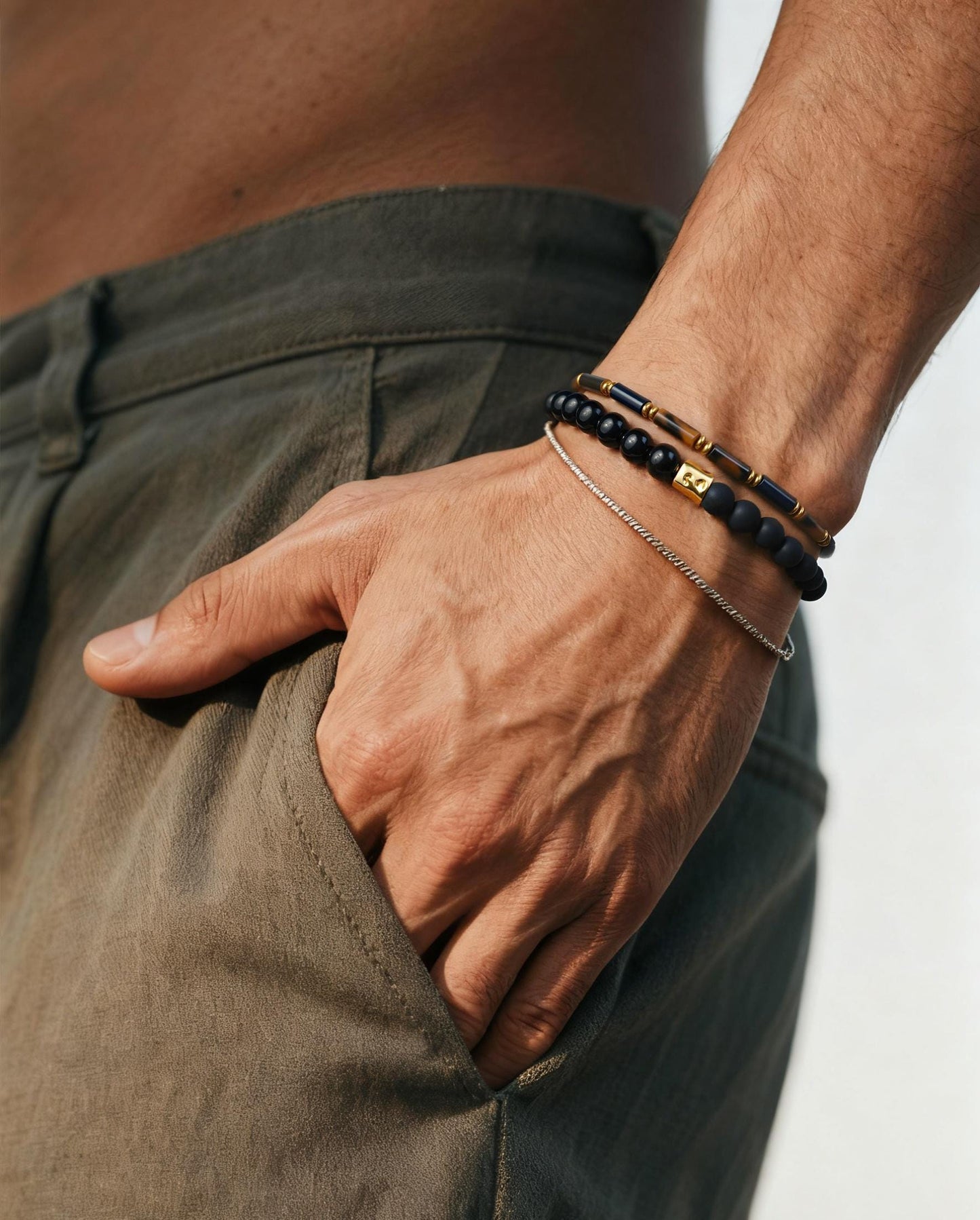 Tiger Eye & Black Onyx Tube Bracelet