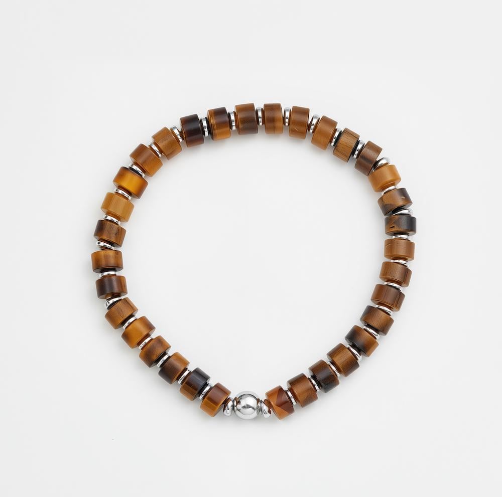 Tiger Eye Hematite Tube Beads Adjustable Braided Bracelet