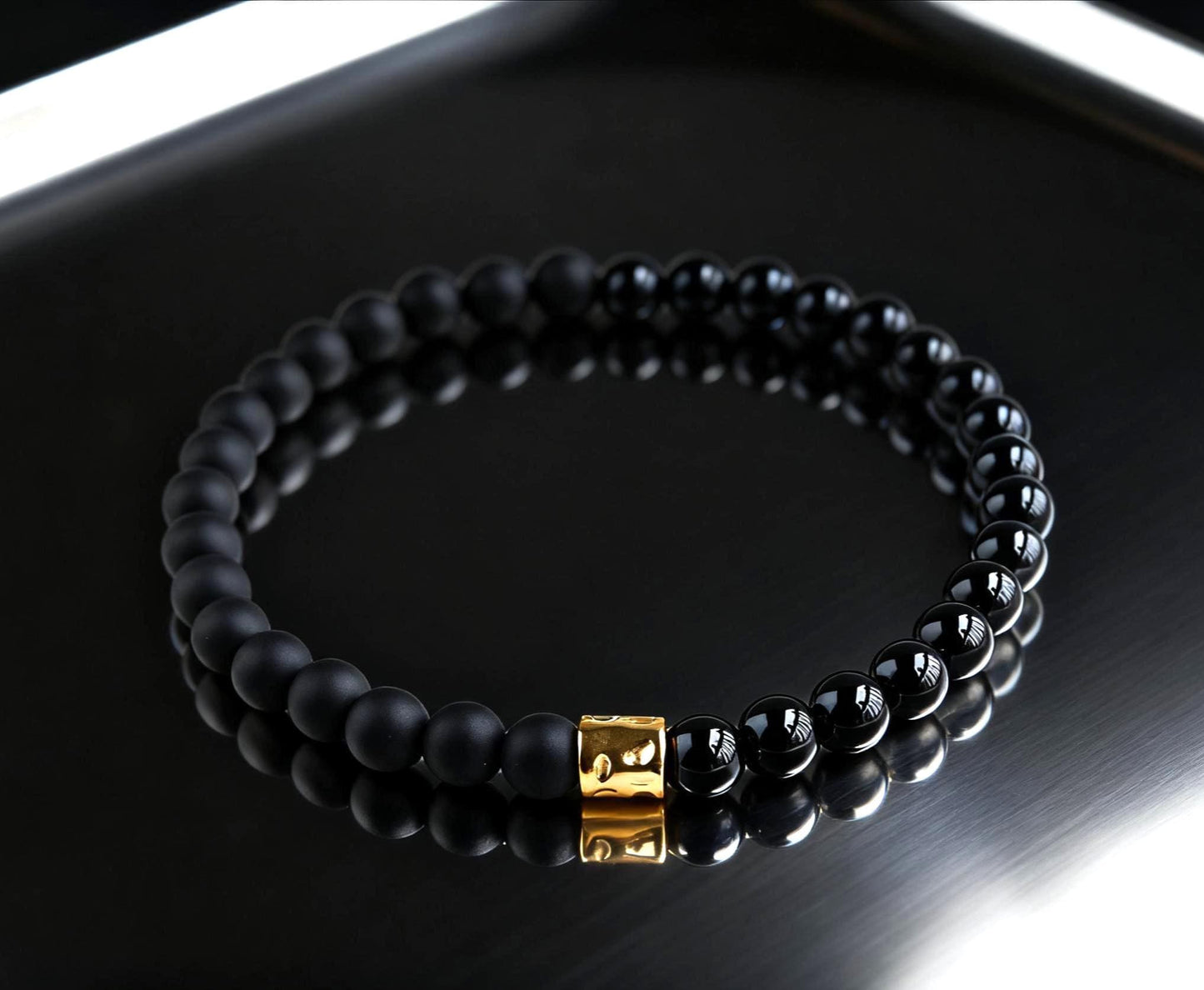 Black Onyx Dual Stretch Bracelet Set