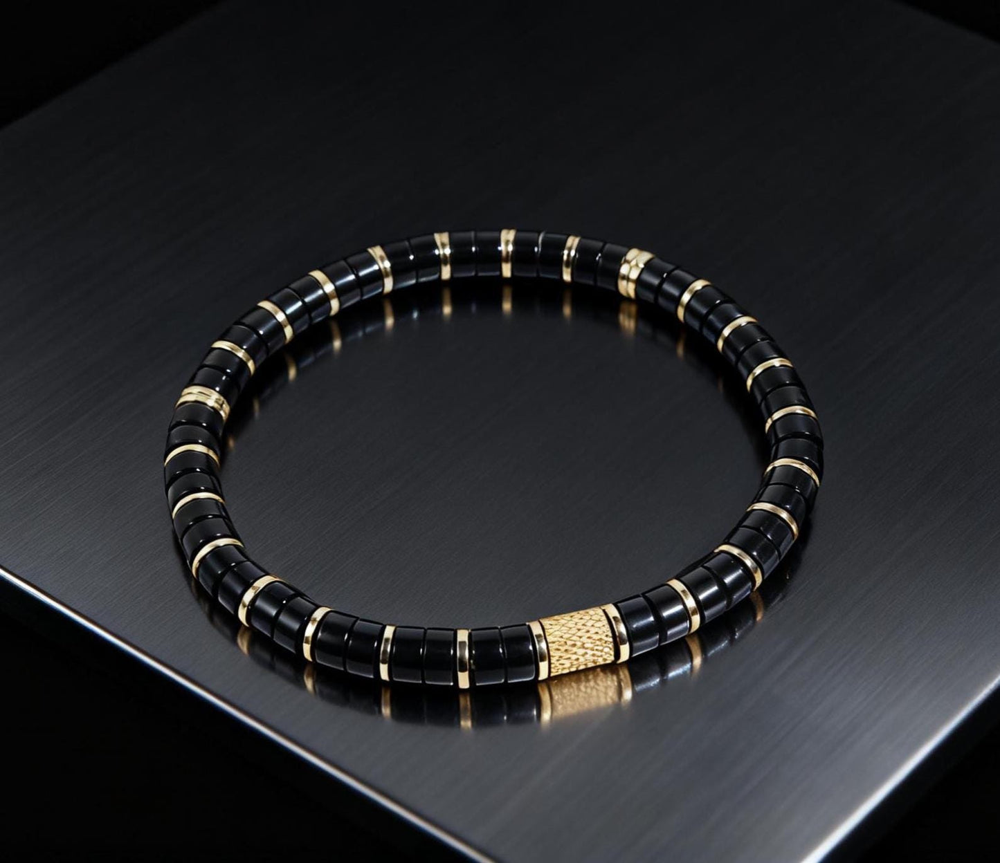 Black Onyx Gold Plated Stretch Bracelet 6mm