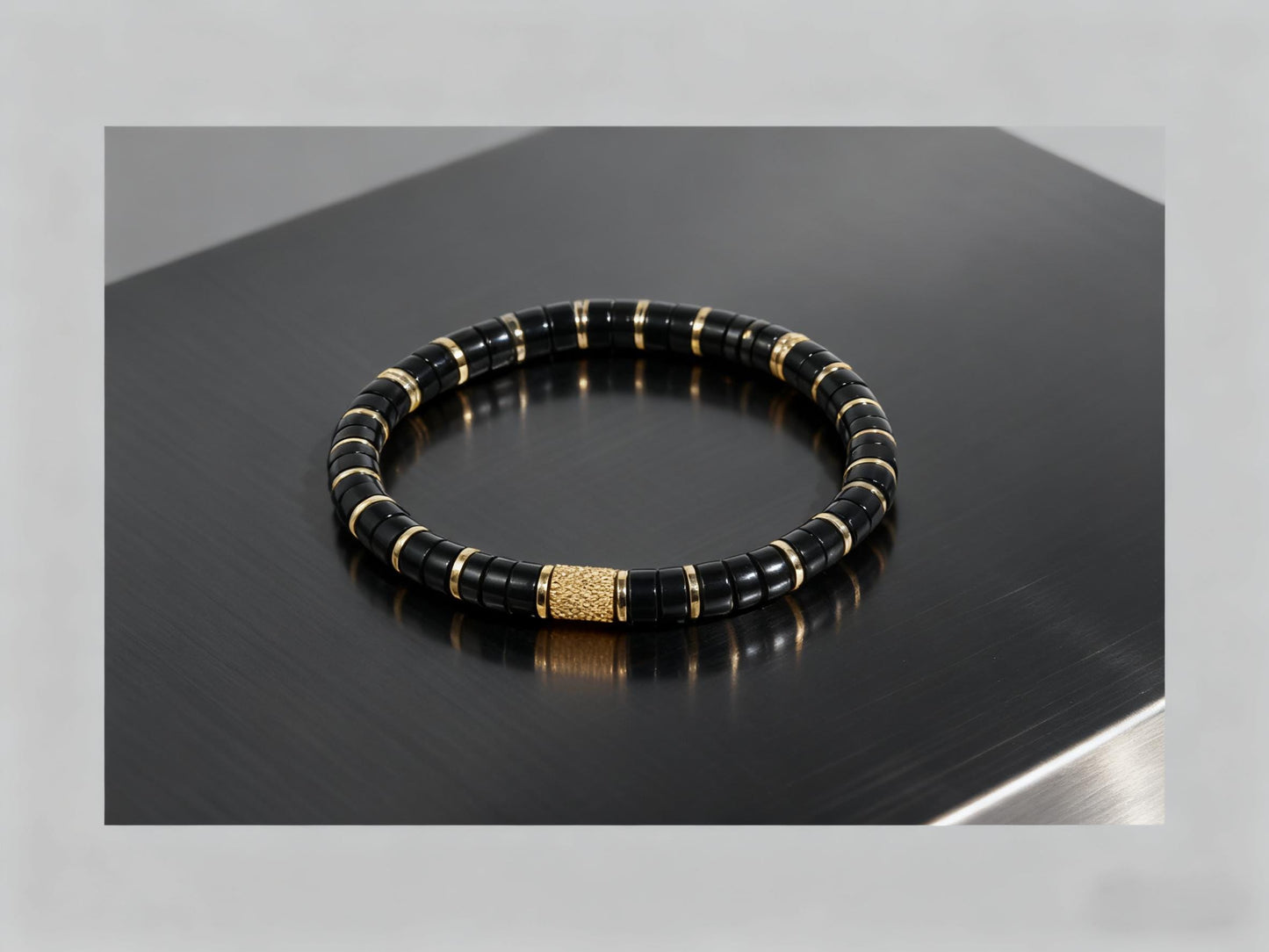 Black Onyx Gold Plated Stretch Bracelet 6mm