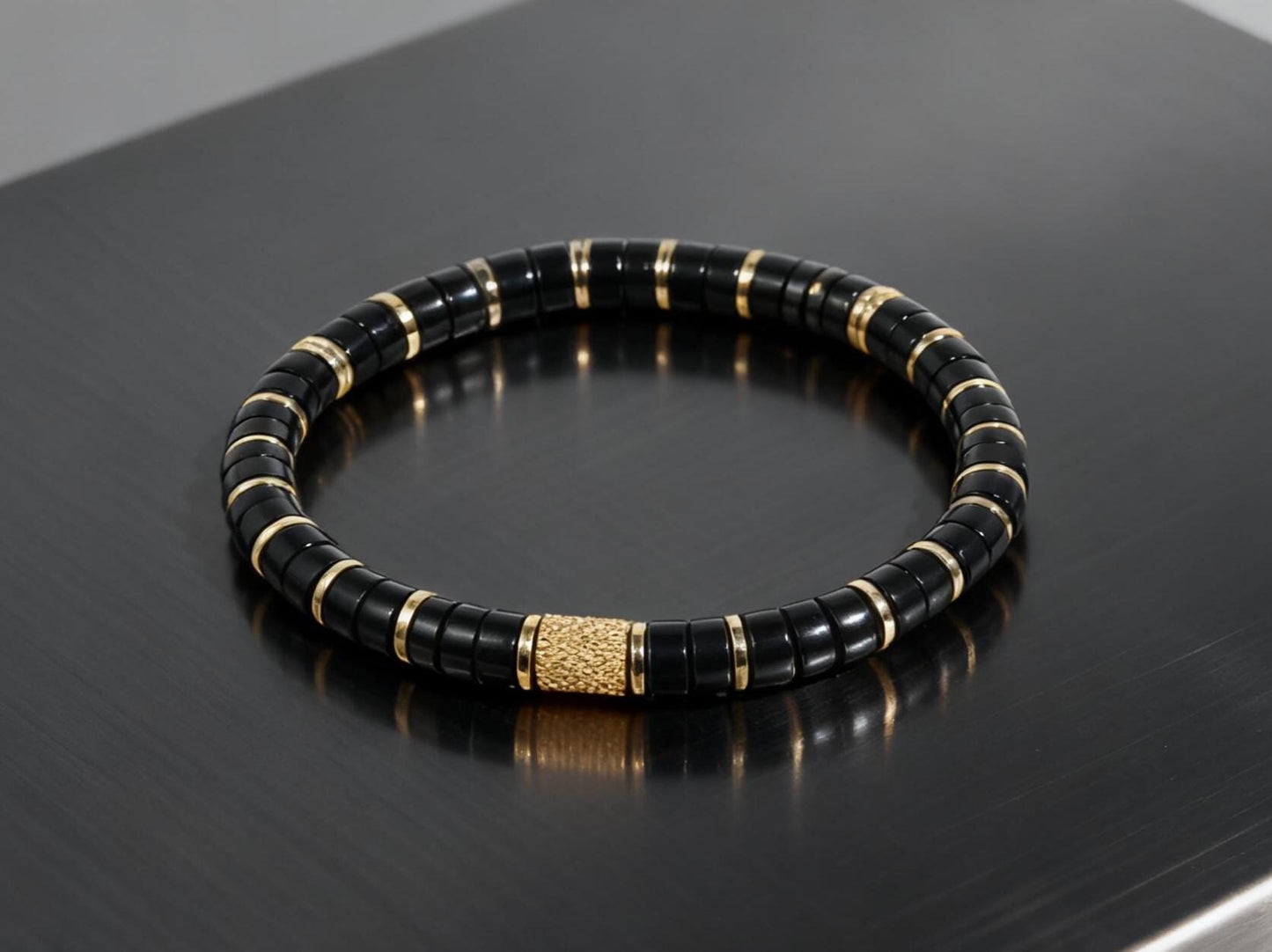 Black Onyx Gold Plated Stretch Bracelet 6mm