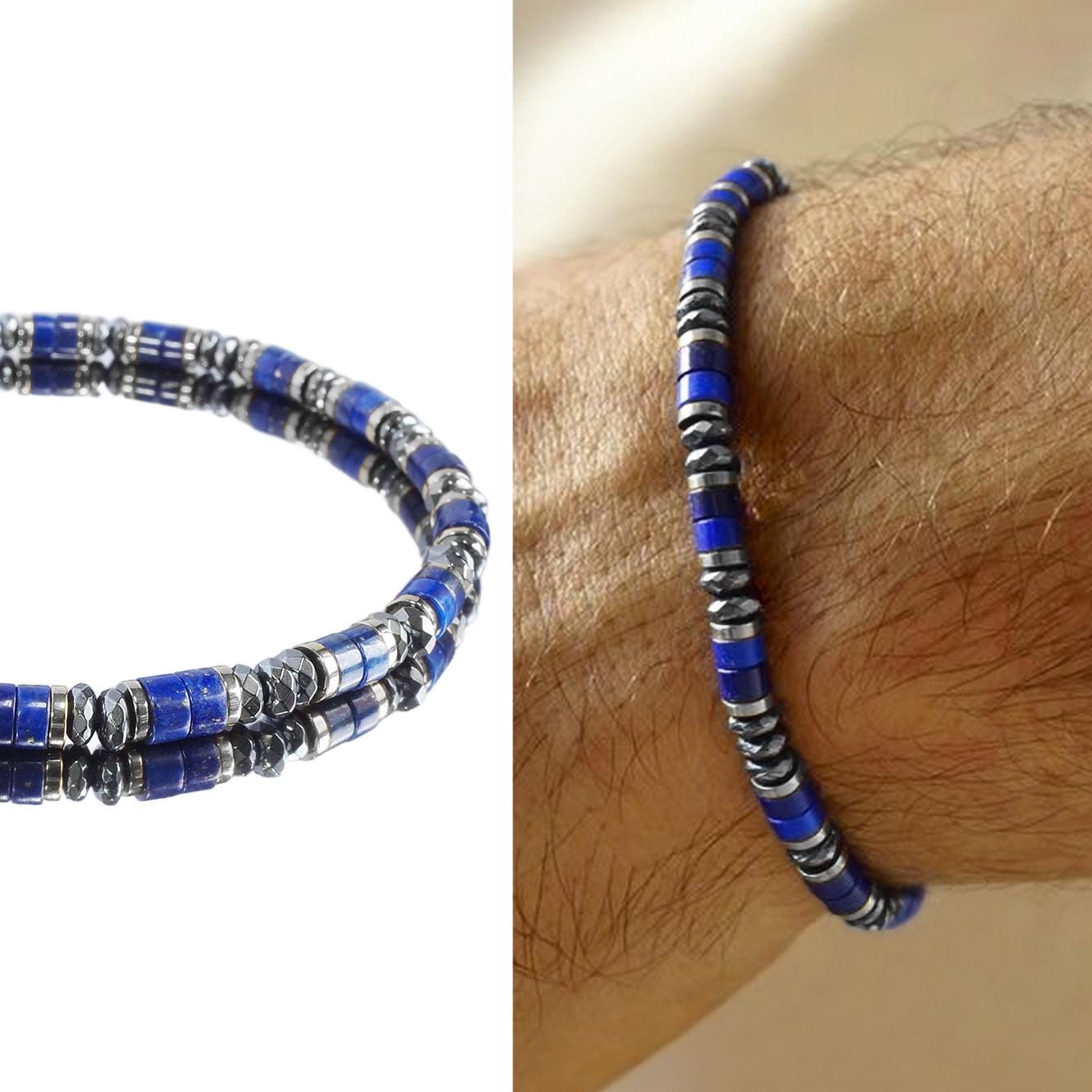 Lapis Lazuli Hematite Dainty Bracelet