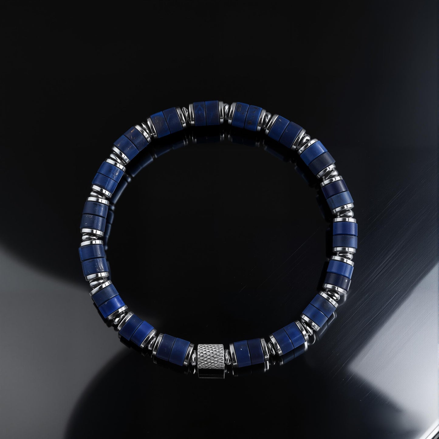 Fortress Cross Lapis Lazuli Silver Plated Stretch Bracelet 6mm
