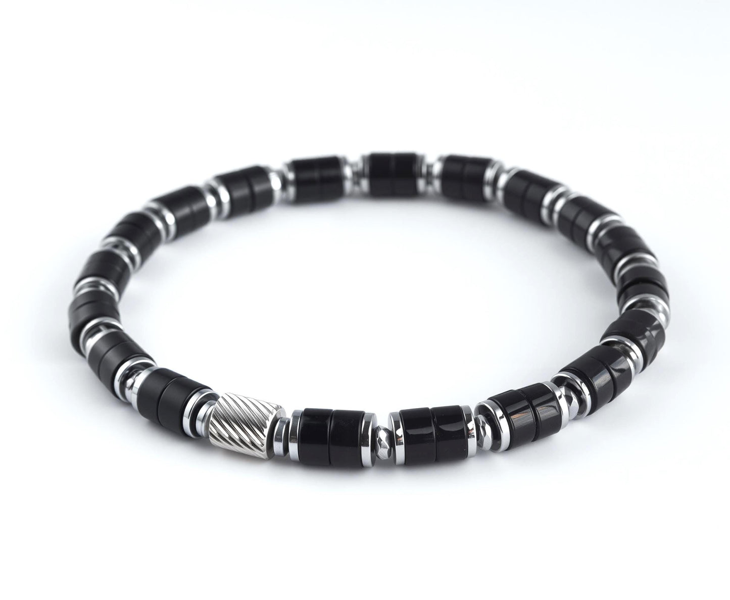 Ripple Guard Black Onyx Silver Plated Stretch Bracelet 6mm
