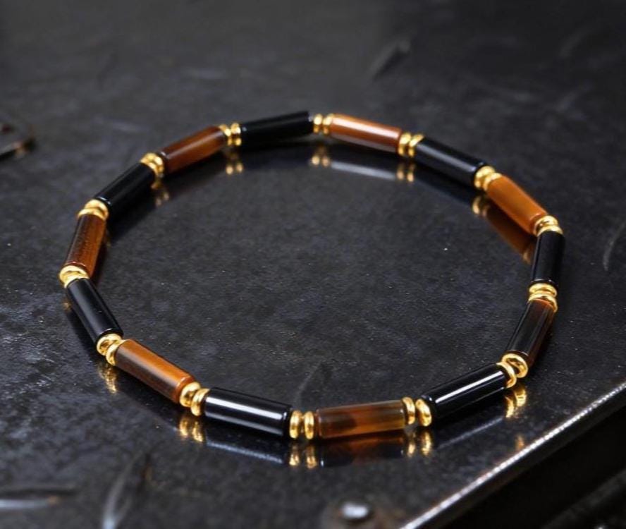 Tiger Eye & Black Onyx Tube Bracelet