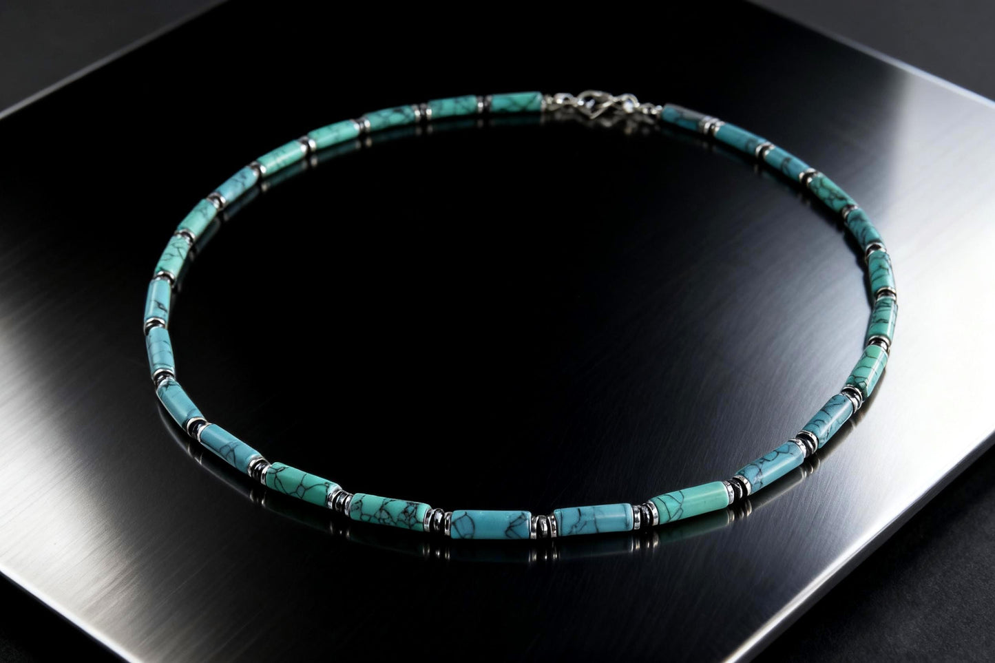 Tidal Calm Turquoise Tube Bead Necklace