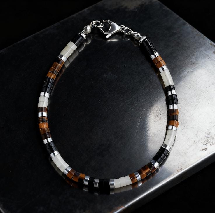 Tiger Eye, Black and White Onyx Dainty Bracelet