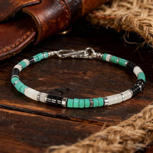 Turquoise, Black & White Agate Bracelet