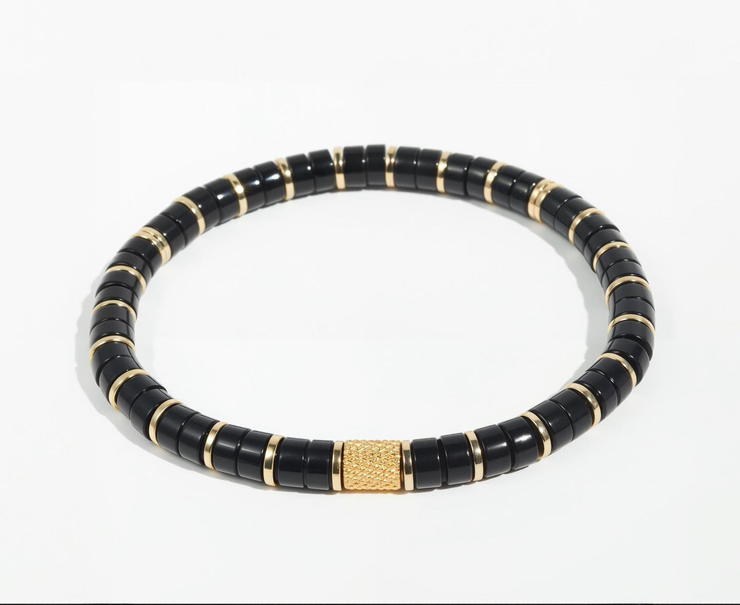 Black Onyx Gold Plated Stretch Bracelet 6mm