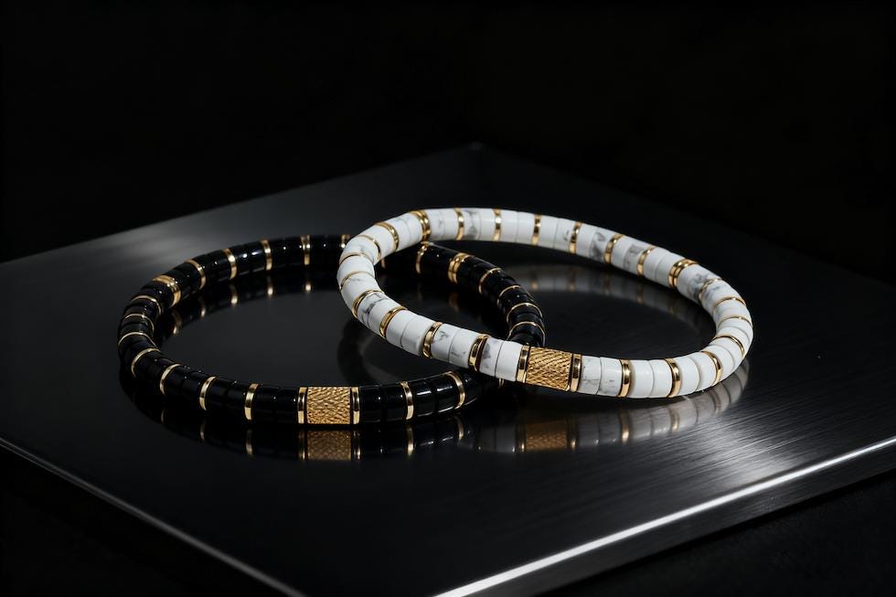 Black Onyx Gold Plated Stretch Bracelet 6mm