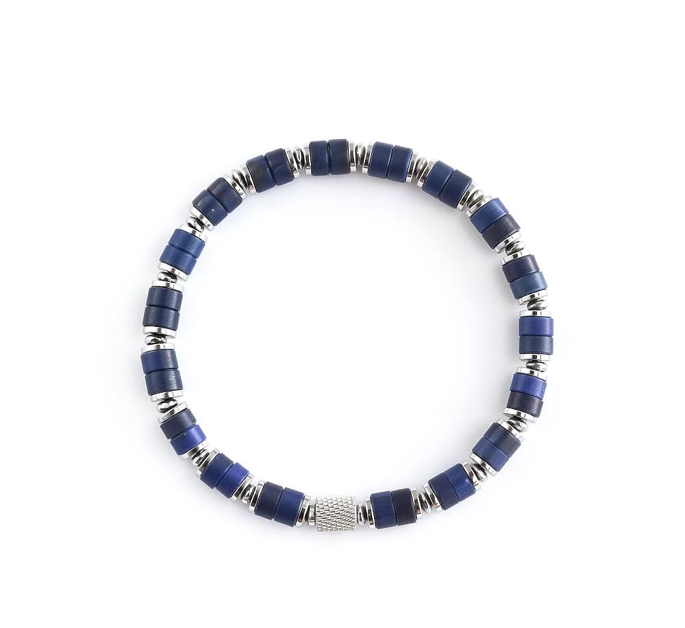 Fortress Cross Lapis Lazuli Silver Plated Stretch Bracelet 6mm