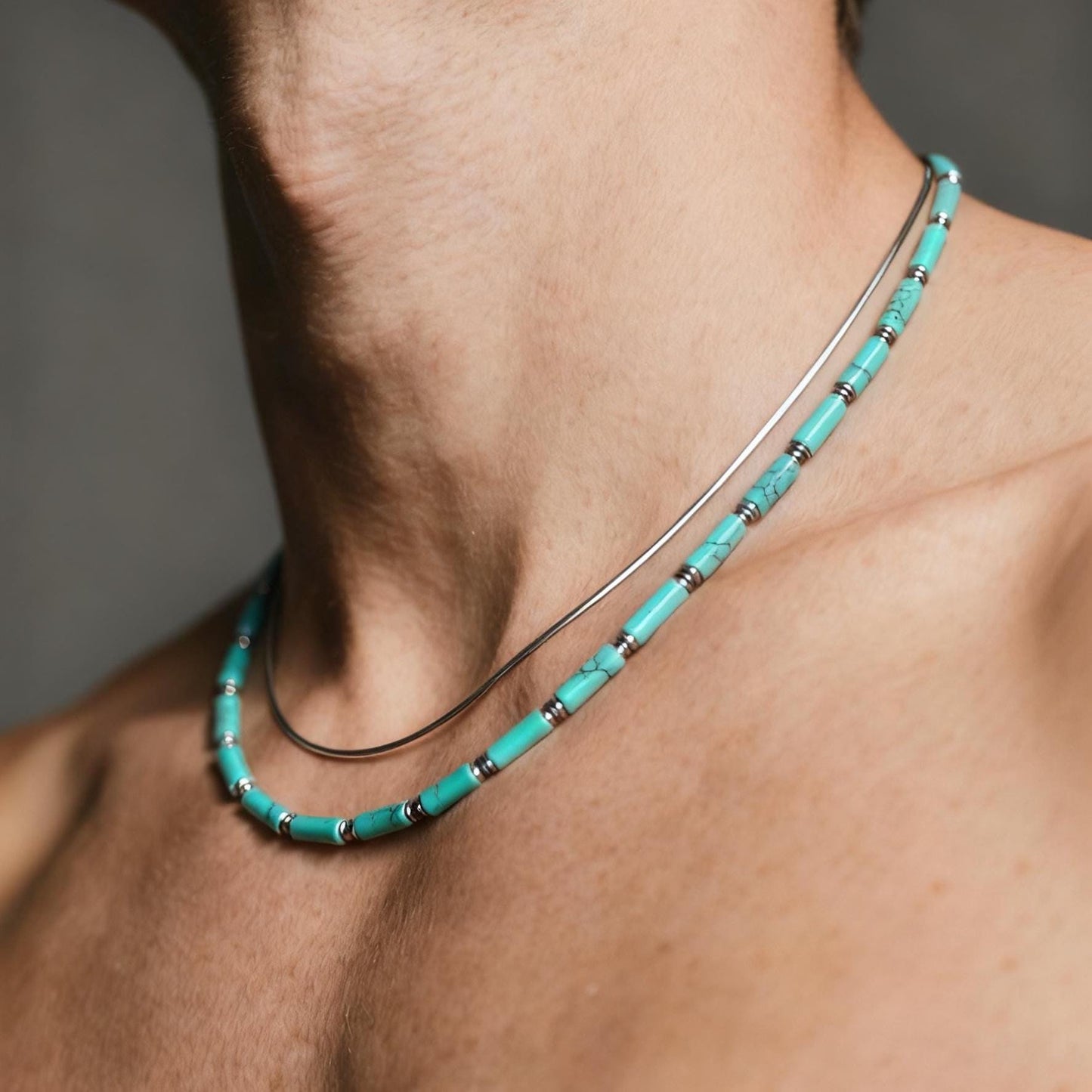 Tidal Calm Turquoise Tube Bead Necklace