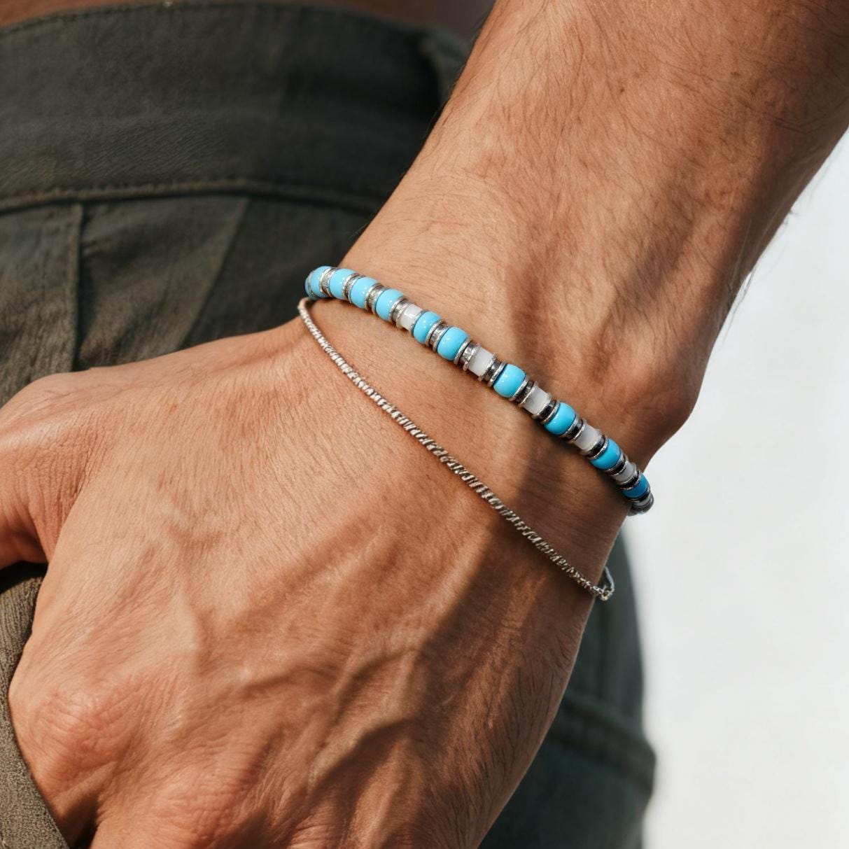 Turquoise & White Agate Bracelet