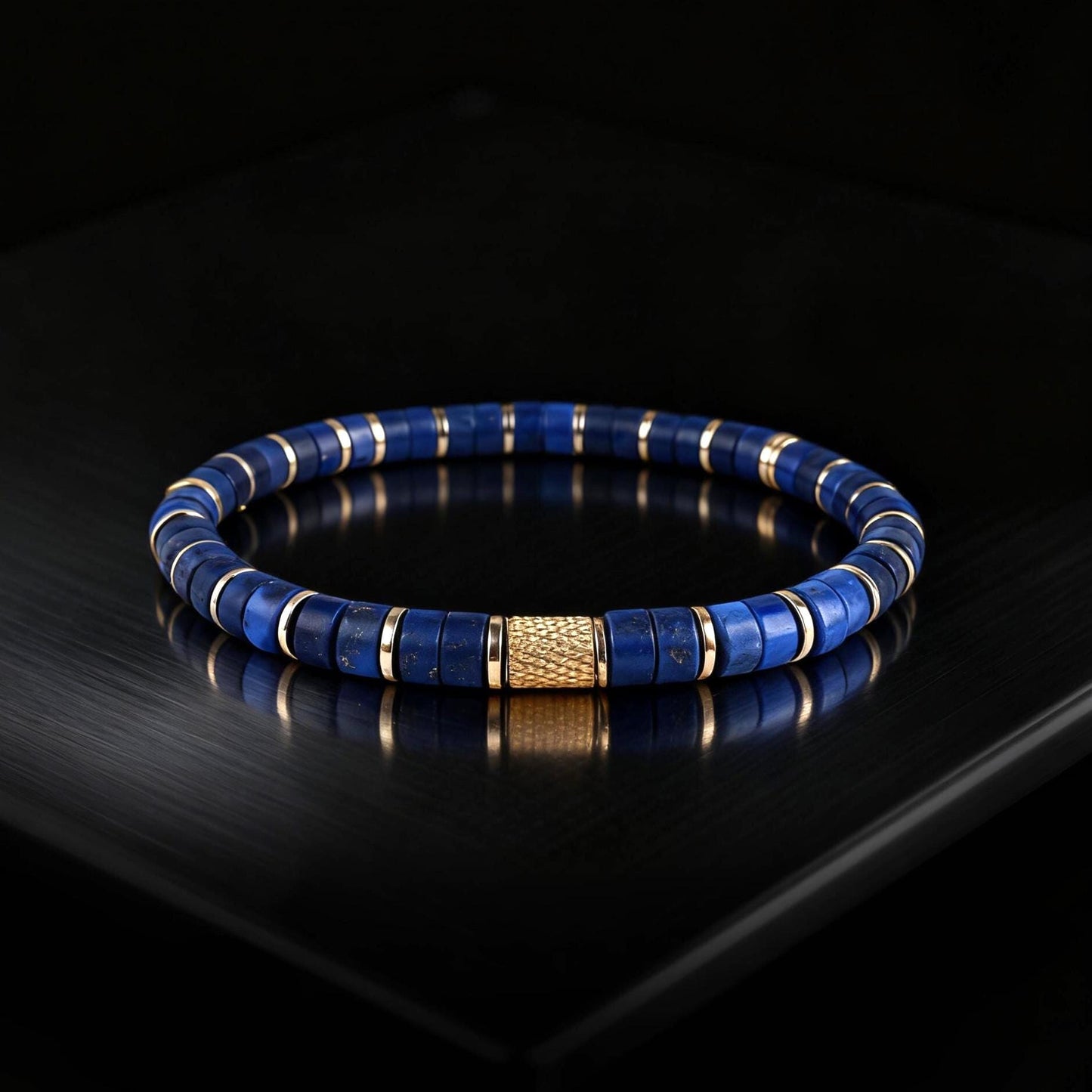 Fortress Cross Lapis Lazuli Gold Plated Stretch Bracelet