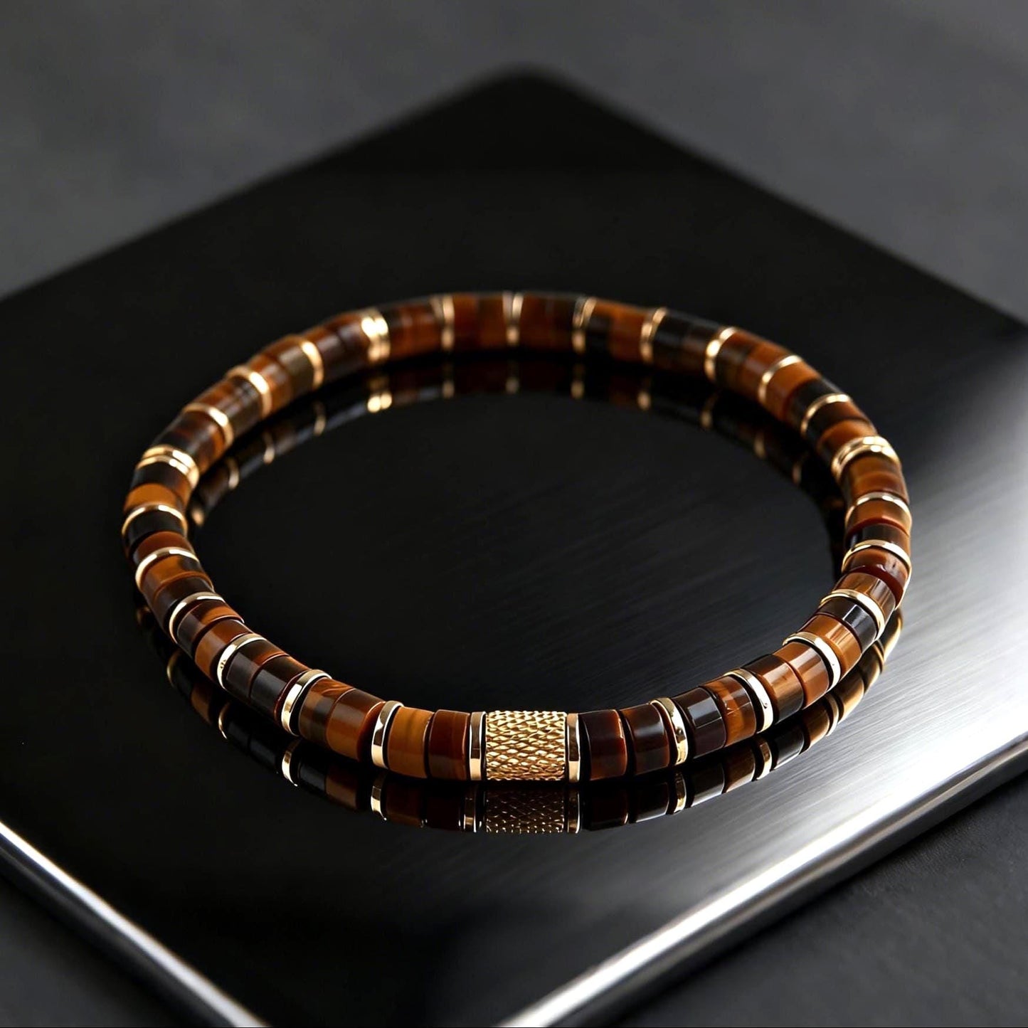 Solar Sovereign - Tiger's Eye & Gold Heishi Bracelet