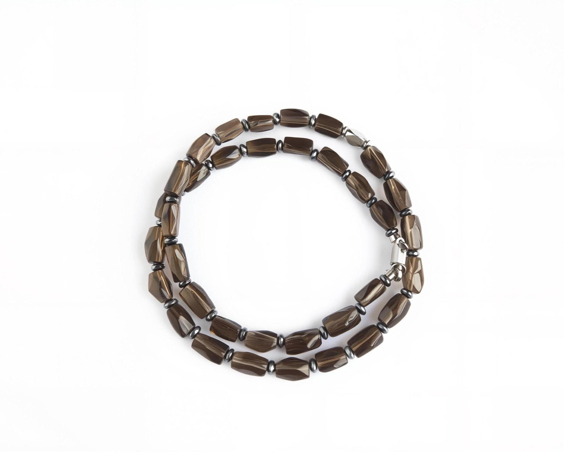 Natural AAA Smoky Quartz & Hematite Necklace : Men's Healing Crystal Jewelry, Meditation, Powerful, Gift for Him