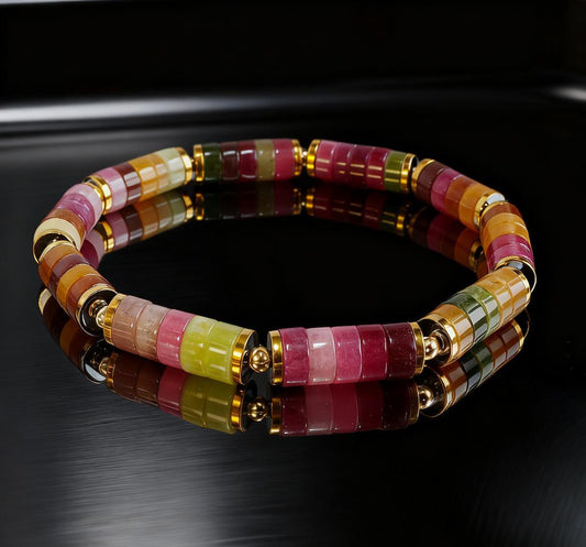 Colorful Tourmaline Bracelet 6mm: Men's Healing Crystal Jewelry, Meditation, Powerful, Mens, Gift for Him, Holiday Gift for Her __etsy:8047477578