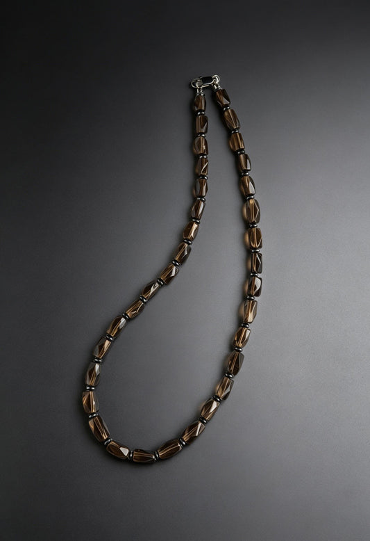 Natural AAA Smoky Quartz & Hematite Necklace : Men's Healing Crystal Jewelry, Meditation, Powerful, Gift for Him