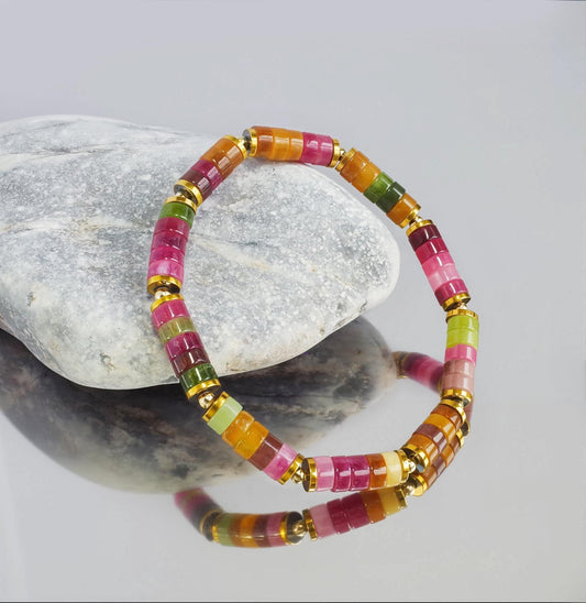 Colorful Tourmaline Bracelet 6mm: Men's Healing Crystal Jewelry, Meditation, Powerful, Mens, Gift for Him, Holiday Gift for Her __etsy:8095386623
