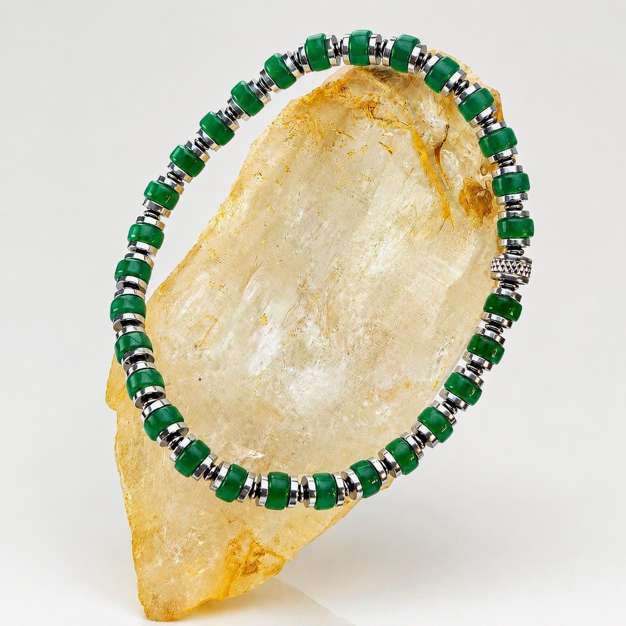 Natural A+ Green Onyx | Gemstone Bracelet｜Stretch Bracelet｜Gift for Him | graduation gift