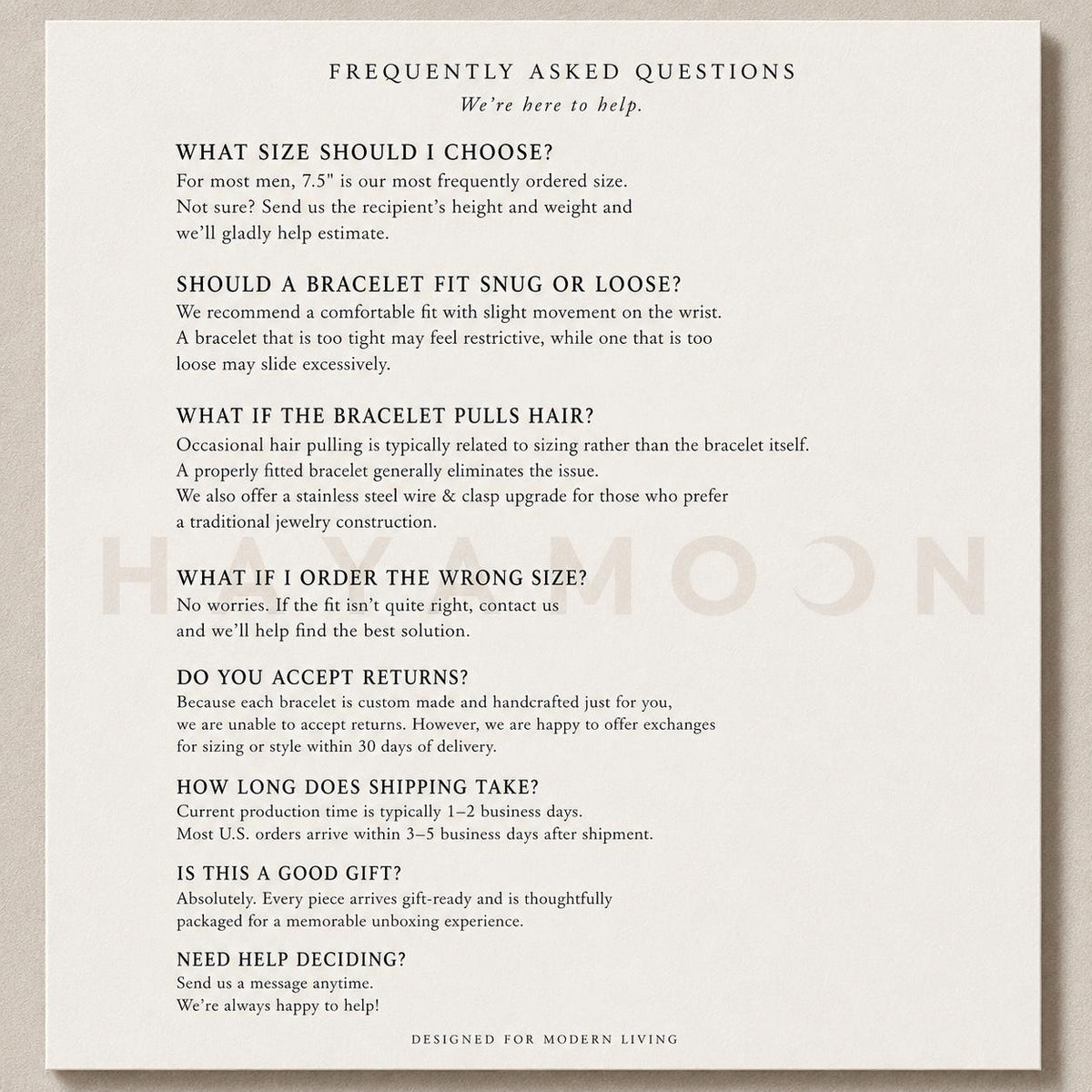 Frequently Asked Questions card with help Q&A