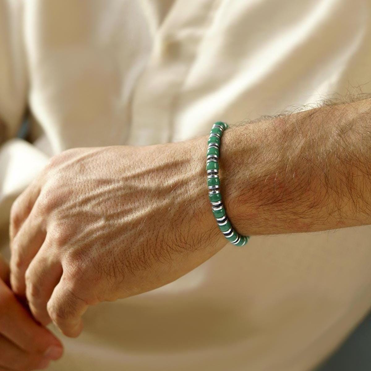 Natural A+ Green Onyx | Gemstone Bracelet｜Stretch Bracelet｜Gift for Him | graduation gift
