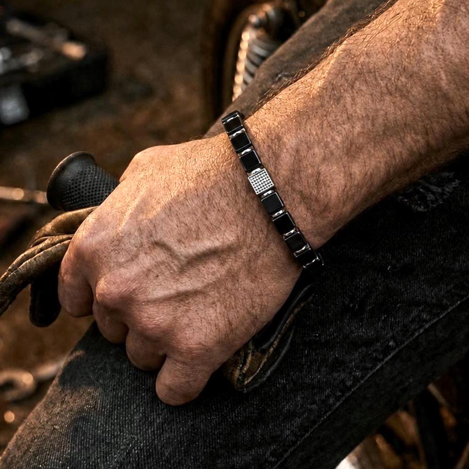 Midnight Armor | Cube-Cut Black Onyx Bracelet | Natural Gemstone Jewelry for Men | Protection, Strength and Confidence | Handmade in USA