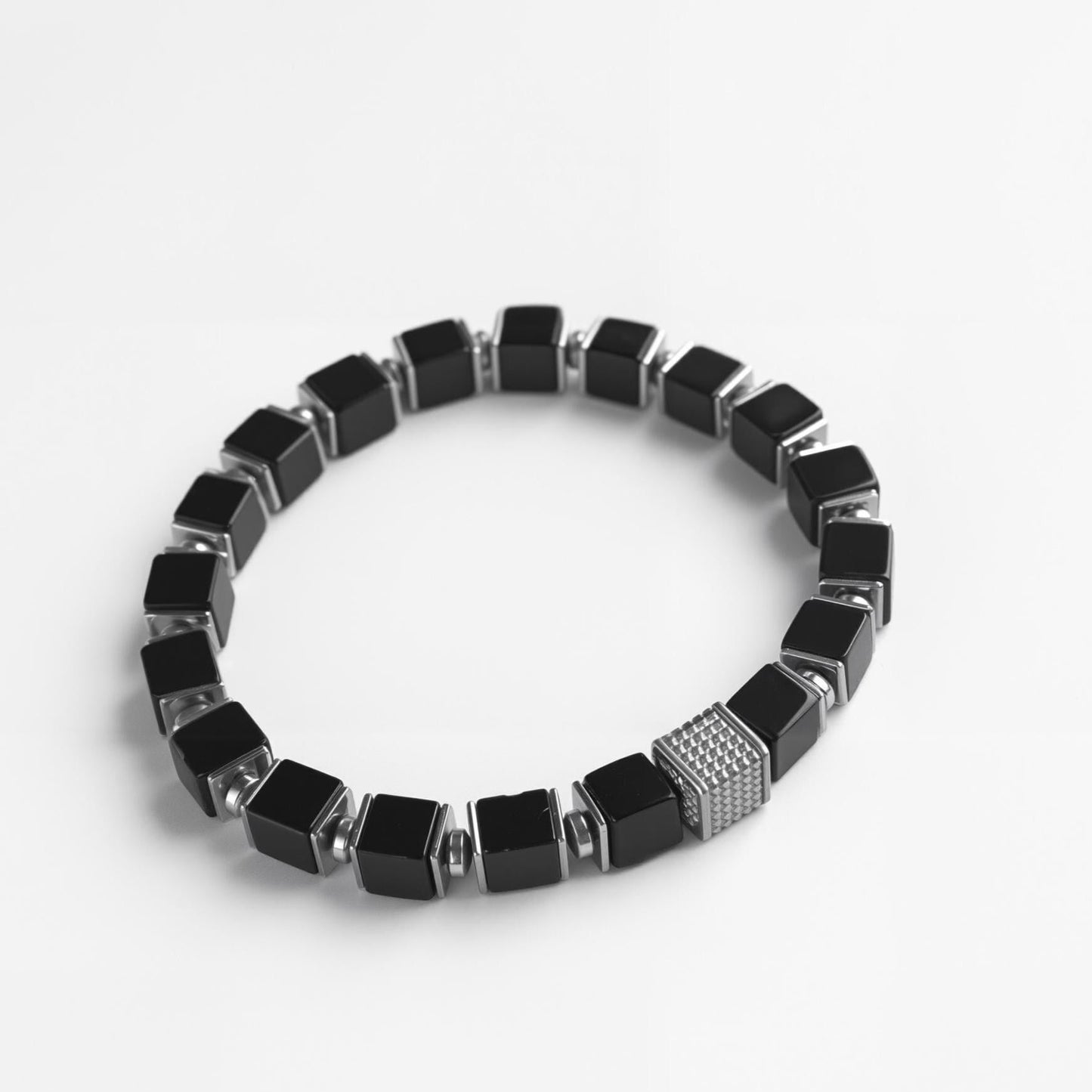 Midnight Armor | Cube-Cut Black Onyx Bracelet | Natural Gemstone Jewelry for Men | Protection, Strength and Confidence | Handmade in USA