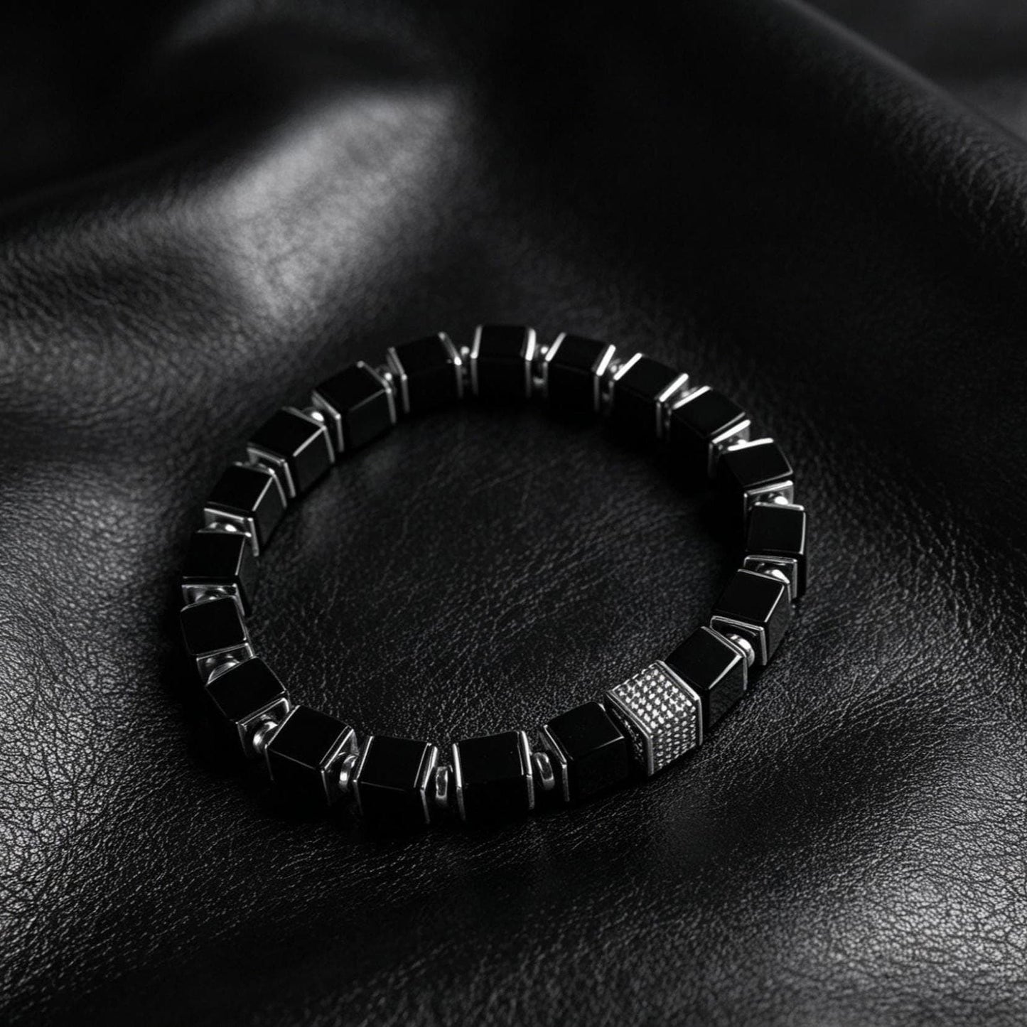 Midnight Armor | Cube-Cut Black Onyx Bracelet | Natural Gemstone Jewelry for Men | Protection, Strength and Confidence | Handmade in USA