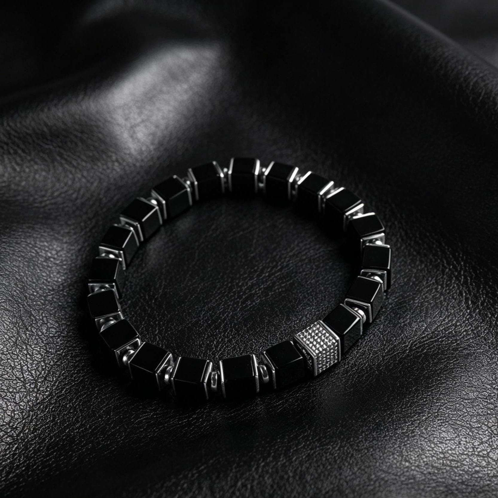 Midnight Armor | Cube-Cut Black Onyx Bracelet | Natural Gemstone Jewelry for Men | Protection, Strength and Confidence | Handmade in USA