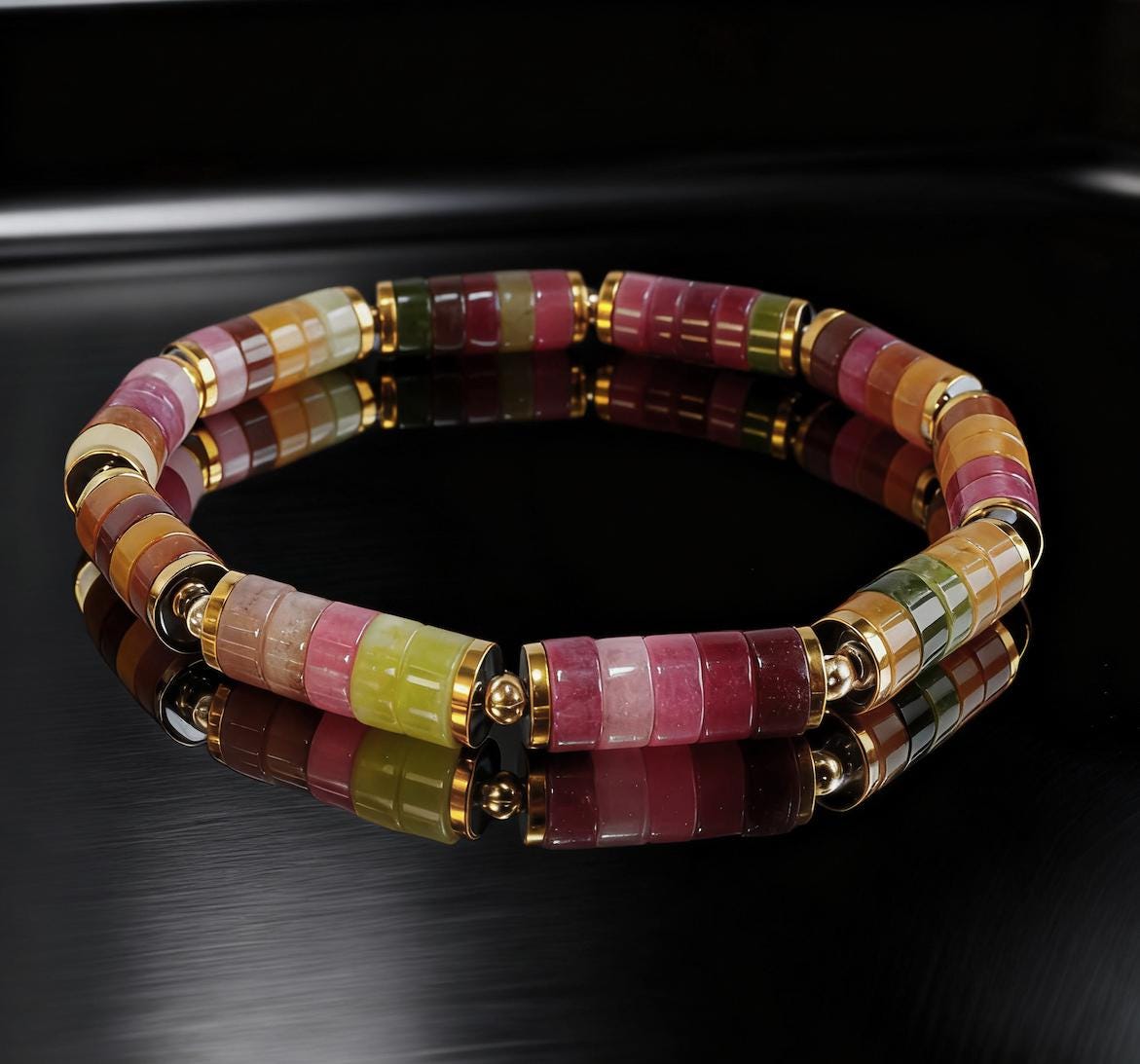 Colorful Tourmaline Onyx Bracelet 6mm: Men's Healing Crystal Jewelry, Meditation, Powerful, Mens, Gift for Him, Holiday Gift for Her __etsy:8314535087