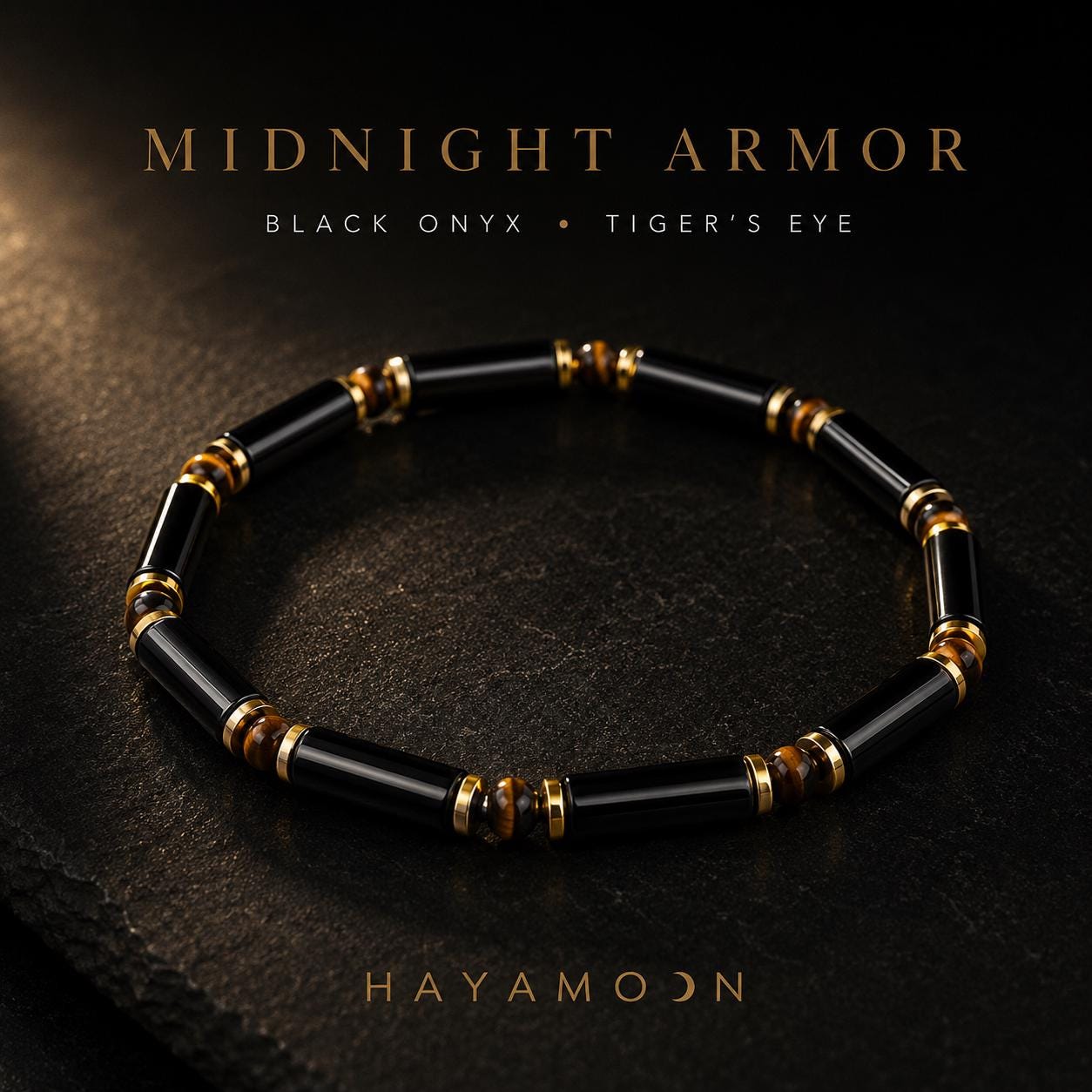 Midnight Armor | Black Onyx Tube Birthstone Bracelet | Protection, Strength and Grounding Jewelry for Men | Personalized Gift for Him __etsy:8402324245