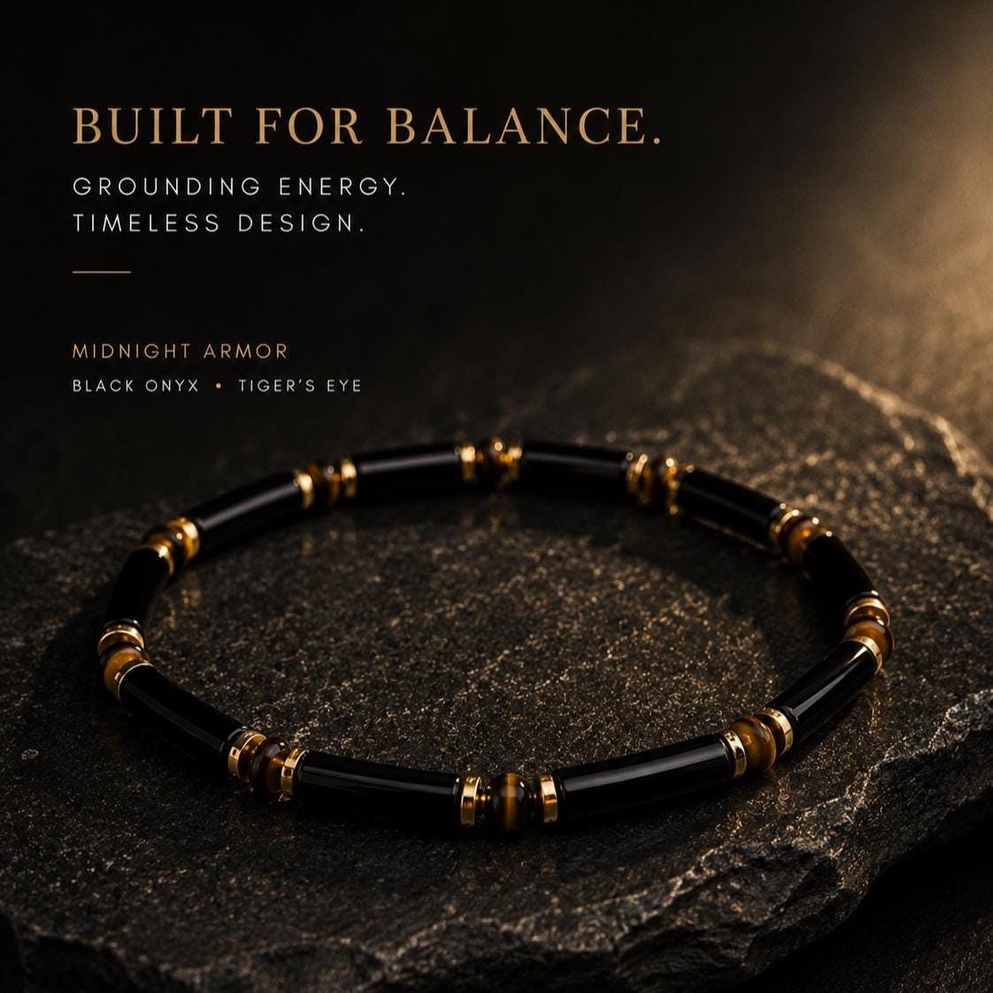 Midnight Armor | Black Onyx Tube Birthstone Bracelet | Protection, Strength and Grounding Jewelry for Men | Personalized Gift for Him __etsy:8402341861