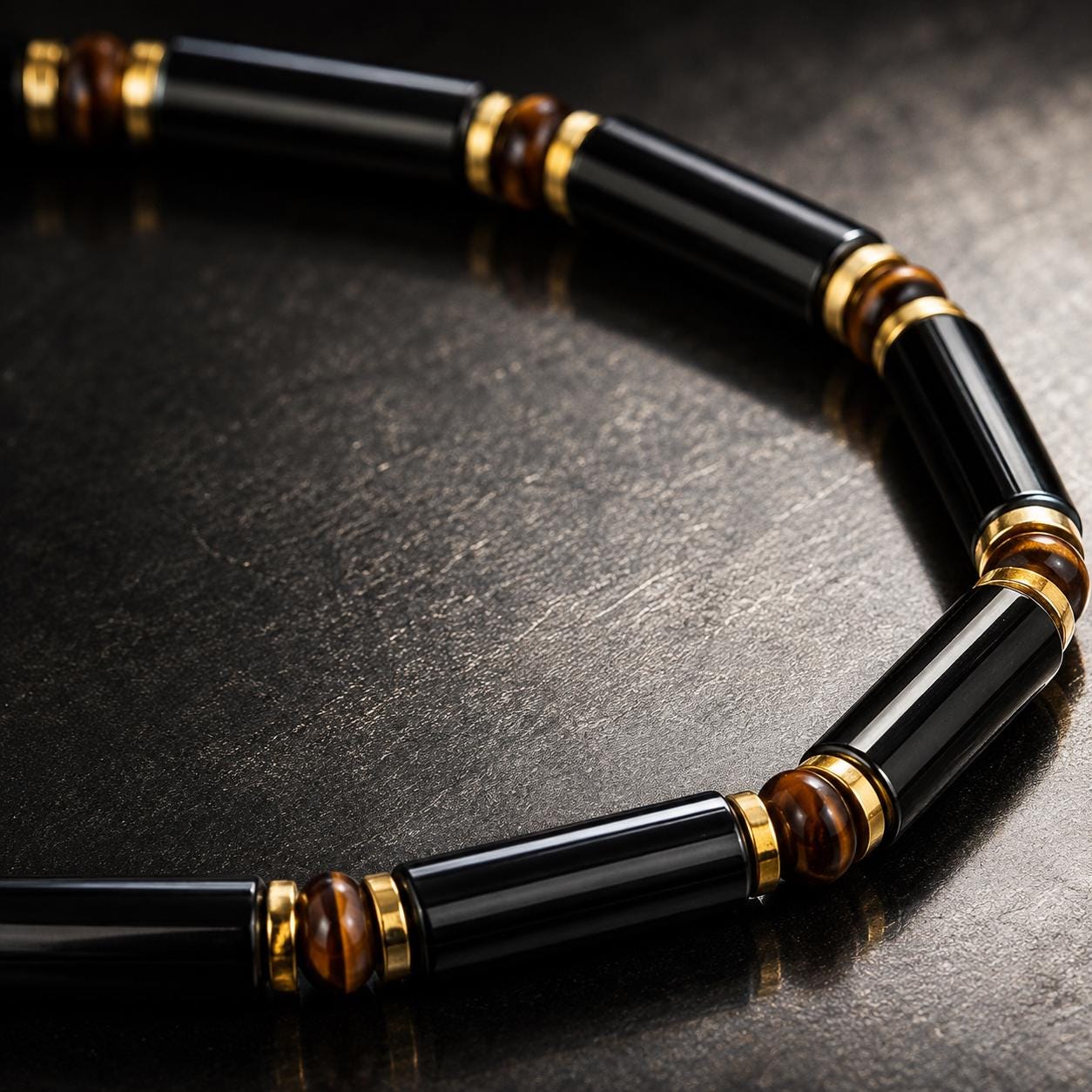 Midnight Armor | Black Onyx Tube Birthstone Bracelet | Protection, Strength and Grounding Jewelry for Men | Personalized Gift for Him __etsy:8402347381