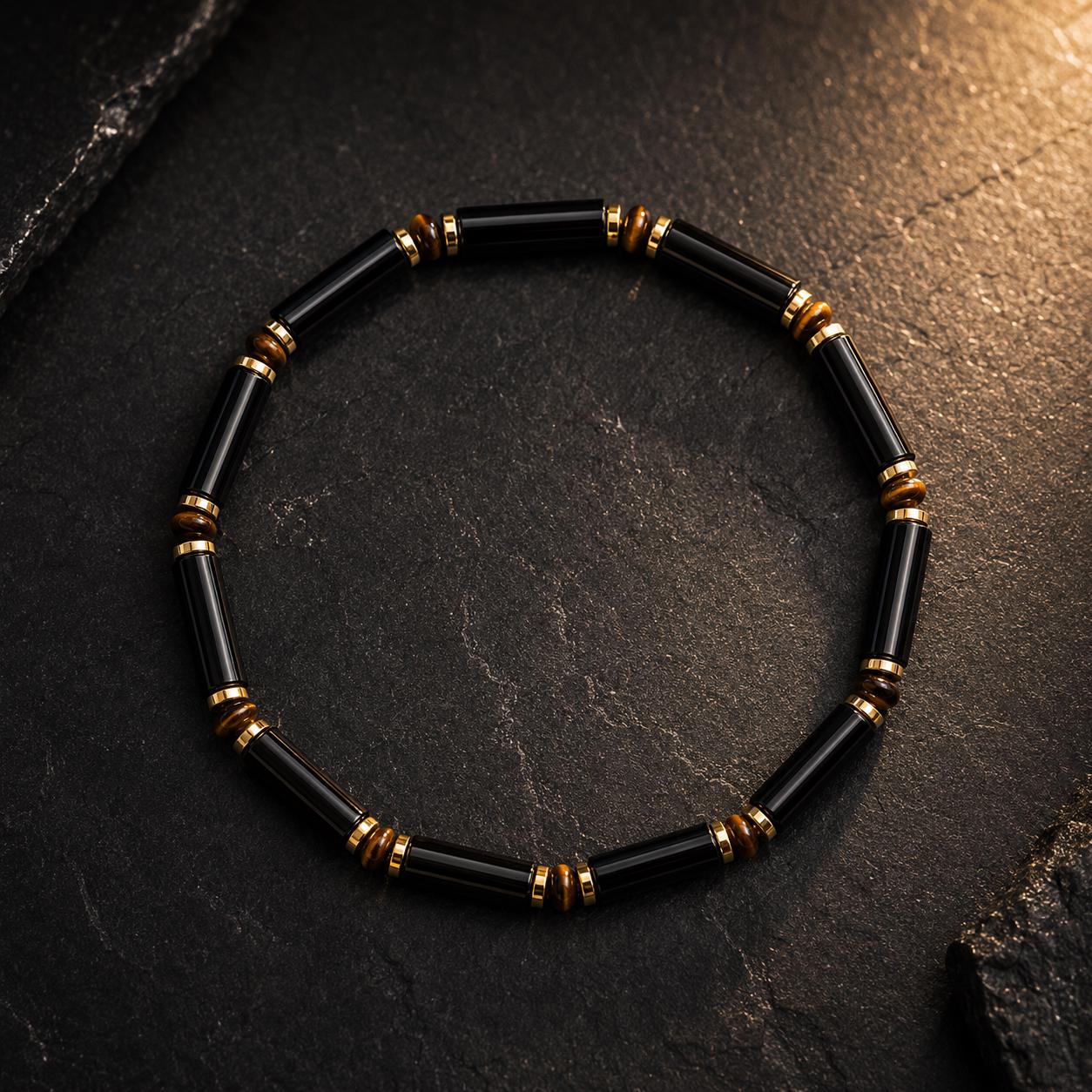 Midnight Armor | Black Onyx Tube Birthstone Bracelet | Protection, Strength and Grounding Jewelry for Men | Personalized Gift for Him __etsy:8402356557