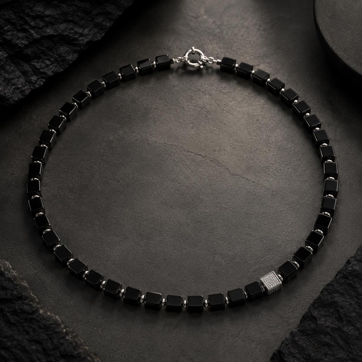 Midnight Armor-Black Onyx Chunky Cube Necklace | Refined Energy Jewelry for Modern Life | Birthday Stone Gift for Him __etsy:8432436318
