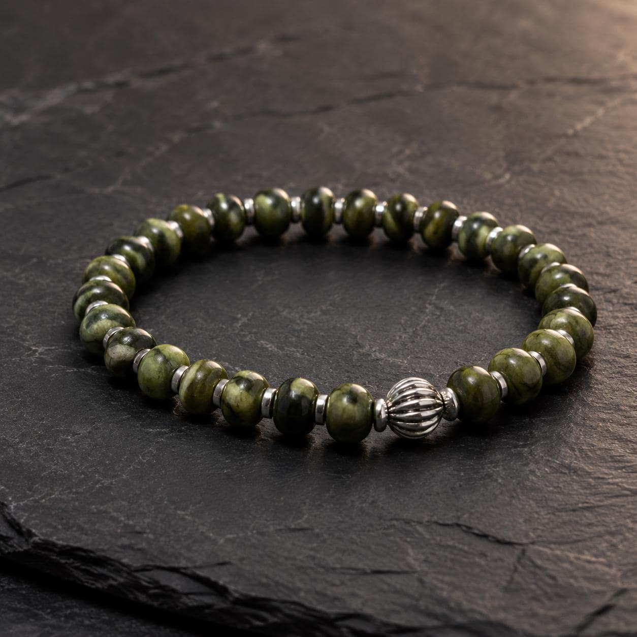 Verdant Strength - Green Jade & Hematite Beaded Bracelet for Men | Birthstone Gift for Him