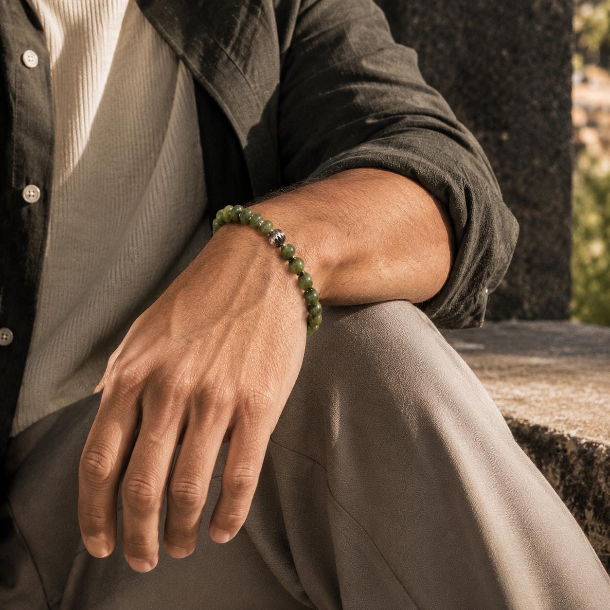 Verdant Strength - Green Jade & Hematite Beaded Bracelet for Men | Birthstone Gift for Him