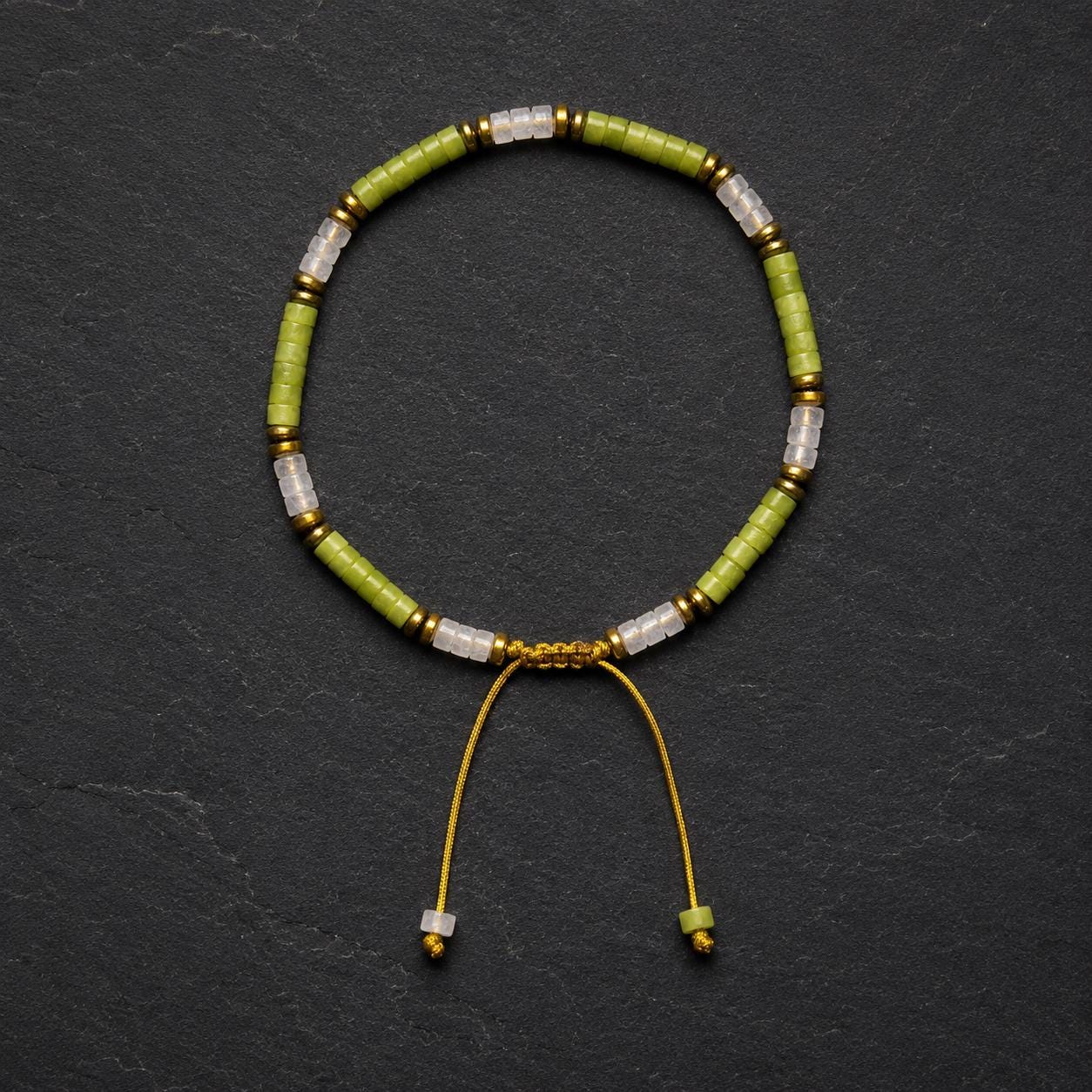 Verdant Flow | Green Jade & White Onyx Bracelet | Dainty Adjustable Rope Bracelet | Meaningful Gift | Birthstone Jewelry | Unisex Gift