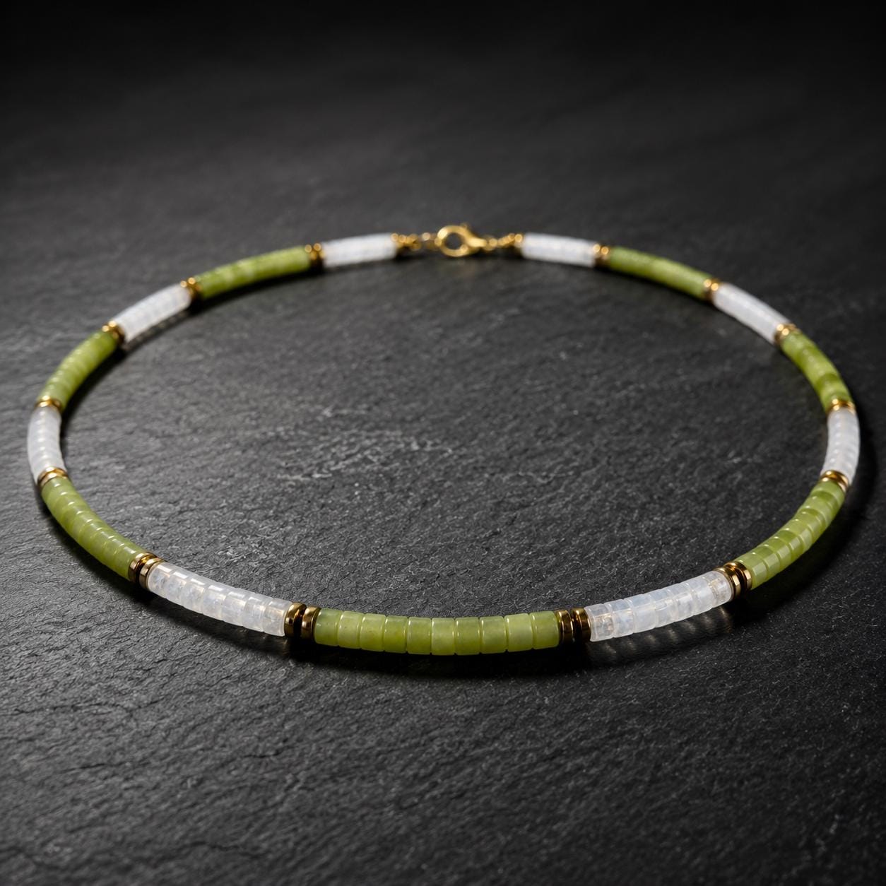 Verdant Flow Necklace | Green Jade & White Onyx Necklace | Dainty Gemstone Choker | Minimalist Unisex Jewelry | Birthstone Gift