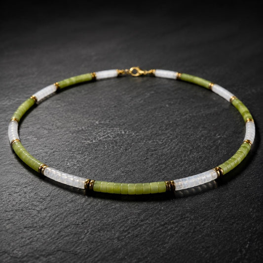 Verdant Flow Necklace | Green Jade & White Onyx Necklace | Dainty Gemstone Choker | Minimalist Unisex Jewelry | Birthstone Gift