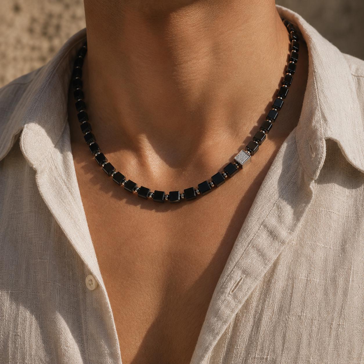 Midnight Armor-Black Onyx Chunky Cube Necklace | Refined Energy Jewelry for Modern Life | Birthday Stone Gift for Him __etsy:8480325365
